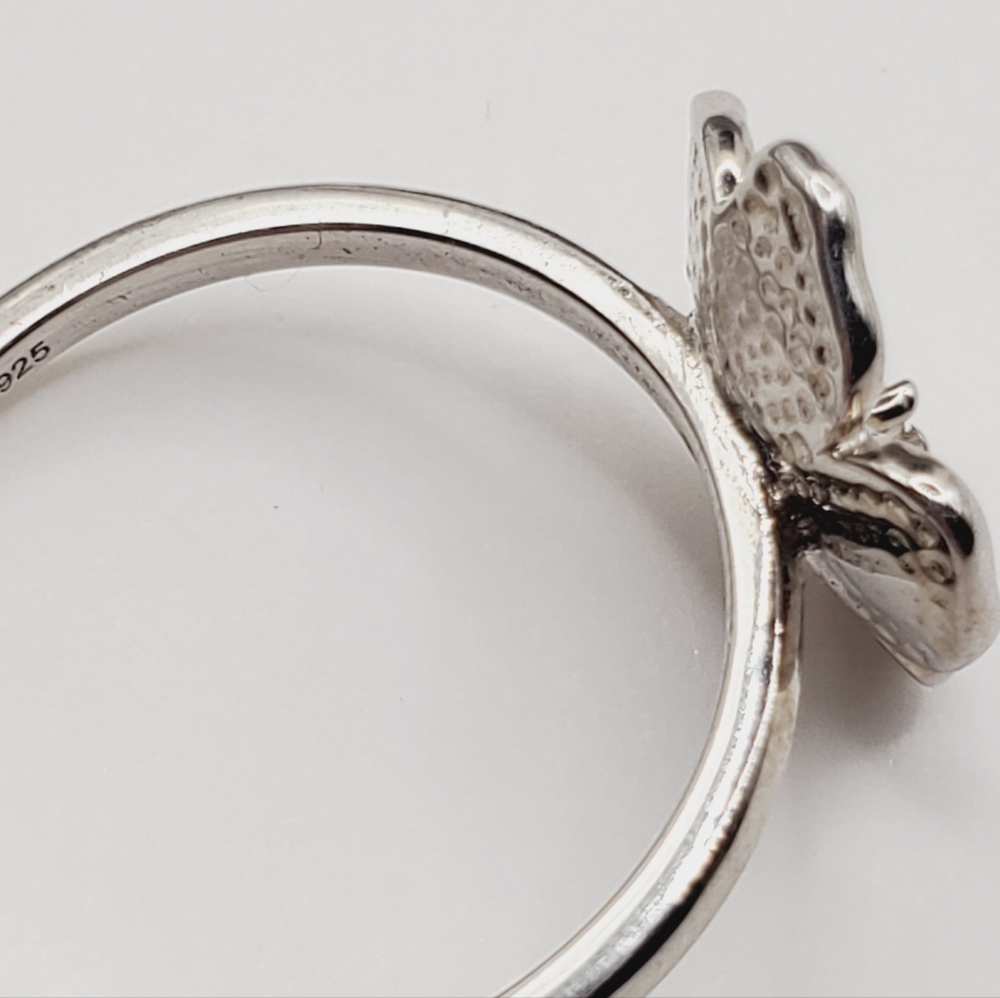 Flower Ring Genuine Diamond Ring White Enamel Ring 925 Sterling Silver Ring - Picture 3 of 8
